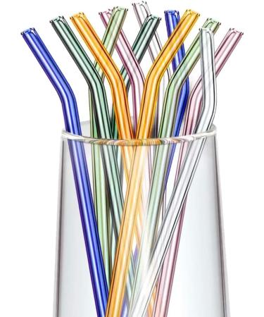 Pzhoais Reusable Glass Straws Bent Glass Drinking Straws with 2 Cleaning Brushes Straws for Smoothies (Multicolor 12 Pack) - Buy Online on GoSupps.com