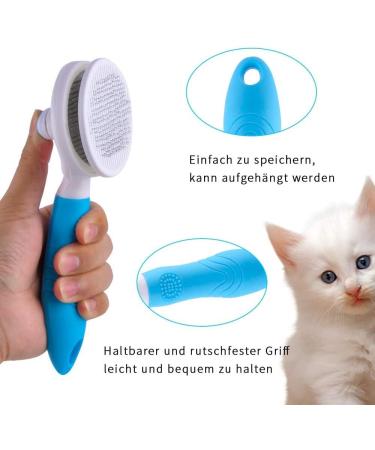 ShipeeKin Effective Grooming Dog/Cat Brush Detangling Comb for Dogs and Long-haired Cat with Cleaning Button against Knotted Hair Self Cleaning Brush for Pets with Medium and Long Hair L9-blue - Buy Online on GoSupps.com