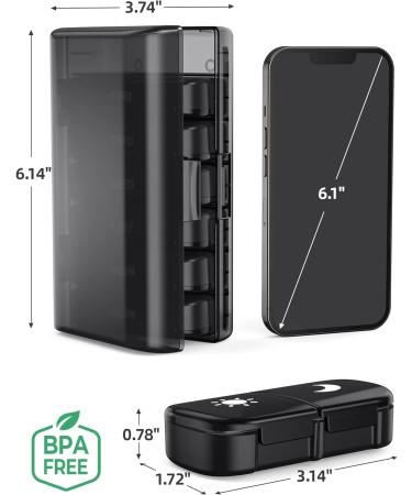 Large Weekly Pill Organizer 2x Daily AM PM One-Side Open Pill Box, 7 Day, Black Privacy Protection for Vitamins & Medication - Buy Online on GoSupps.com