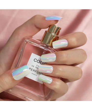 Aurora Medium Square Press-On Nails - Holographic Acrylic Full Cover Fake Nails for Weddings & Daily Wear - 24pcs Kit - Buy Online on GoSupps.com