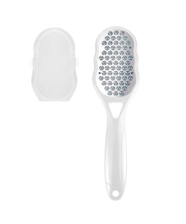Foot Rasp Hard Skin Remover Dead Skin Remover for Feet with Dander Container Premium Stainless Steel Feet Care Callus Shaver for Dry Wet Foot Heel Callus Dead Cracked Skin White