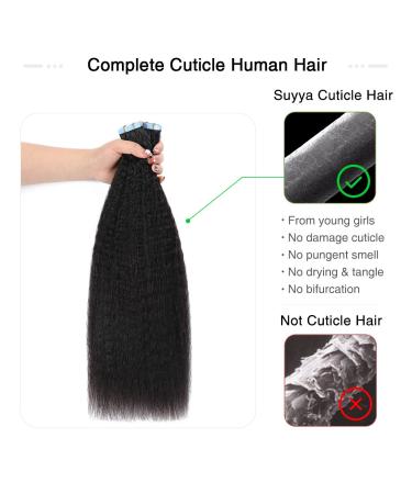 SUYAA 18 Inch Natural Black Kinky Straight Tape in Hair Extensions - 20PCS Skin Weft Human Hair Extensions for Women - 50g/Pack, 1B Natural Black - Buy Online on GoSupps.com