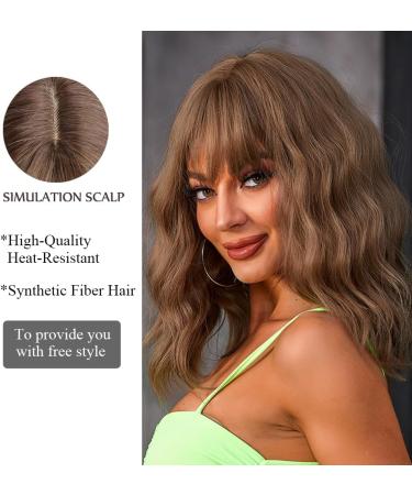 OUFEI Brown Wigs for Women Short Wavy Wig With Bangs Natural Synthetic Hair Heat Resistant Wigs for Daily Party Cosplay Wear Brown(278-3) - Buy Online on GoSupps.com