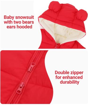 Hooded Baby Winter Romper Down Jacket | Boys Girls Snowsuit Coat | Warm Kids Bodysuit Outfit | Red 6-9 Months - Buy Online on GoSupps.com