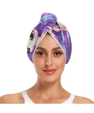 Stars Purple Unicorn Hair Towel 2 Pack Super Absorbent Hair Drying Towel Quick Dry Hair Turbans Head Towel with Button Twisty Wrap for Women Girls