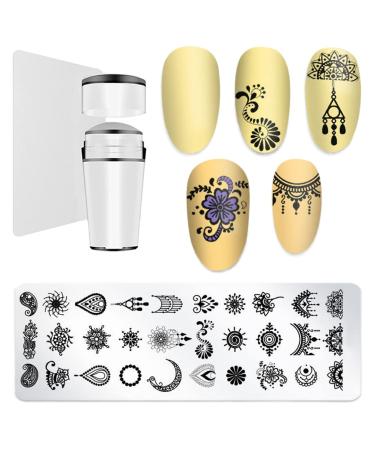 Nail Art Stamping Plates Set Cat Easter Flower Stamping Plates Silicone Manicure Stamper Scraper Stencils for Women Style 9