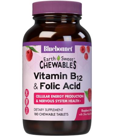 Bluebonnet Nutrition Earth Sweet Vitamin B12 & Folic Acid Chewable Tablets, Cream Raspberry 180 Chewable Tablets
