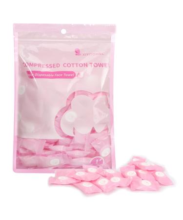 Classycoo Compressed Towel 100 PCS Mini Tablets Disposable Portable Face Towel Cotton Coin Tissue for Travel  Camping  Hiking  Sport  Beauty Salon  Home Hand Wipes and Other Outdoor Activities Pink