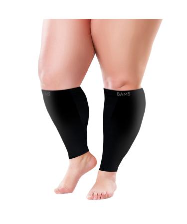 BAMS Plus Size Calf Compression Sleeve for Women & Men, Extra Wide Leg Support for Shin Splints, Leg Pain Relief and Support, Swelling, Travel Black X-Large