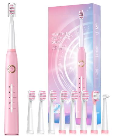 Electric Toothbrush Sonic Toothbrushes with 8 Brush Heads 40000 VPM 5 Modes Sonic Toothbrushes Fast Charge 4 Hours Last 30 Days Rechargeable Electric Toothbrush for Adults Pink
