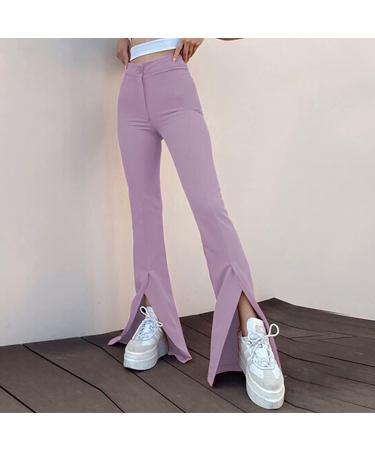Viatabuna Women's High Waisted Flare Sweatpants - Y2K Fashion Wide Leg Bell Bottoms in Light Purple, Size Large - Buy Online on GoSupps.com