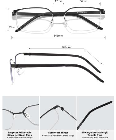 Superlight Titanium Blue Light Blocking Glasses | Stylish Semi-Rimless Rectangle Eyeglasses for Gaming & Computer Use (Black - Buy Online on GoSupps.com