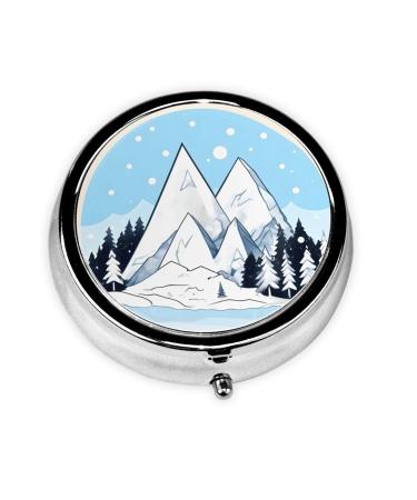 Snow-Capped Mountainsround Pill Box 3 Compartment Round Pill Box Organizer Portable Travel Pill Box for Traveling.