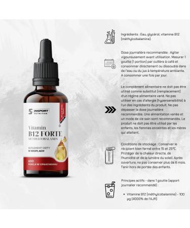 Vitamine B12 Forte Gouttes 30 ml M thylcobalamine Hautement Dos e 100 g nergie Syst me Nerveux Immunit INSPORT - Buy Online on GoSupps.com