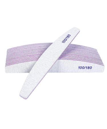 LATRAT 20 Pieces Nail Files 100/180 Professional Double-Sided Washable Nail Files Half Moon Bilateral Tools for Home and Salon Use Rubber Paper Glass White