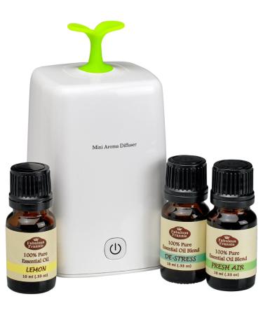 Fabulous Frannie Nebulizing Aromatherapy Diffuser Set with Pure Therapeutic Un-Diluted Essential Oils Lemon De-stress & Fresh Air