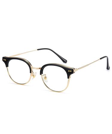 Cyxus blue light filter glasses women with cat eye round fashion vintage glasses without strength anti-harmful blue light UV400 from cell phone computer 11-black & gold tr90