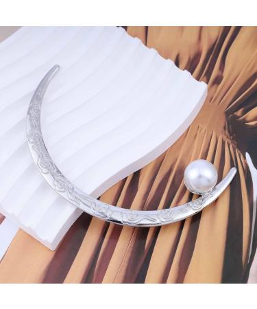 Aneneiceera Vintage Moon Hair Stick Pins Moon Pearl Hair Fork Metal Long Hair Pin Clips Silver Hair Bun Pearl Hair Holder Stick Minimalist Hair Accessories - Buy Online on GoSupps.com