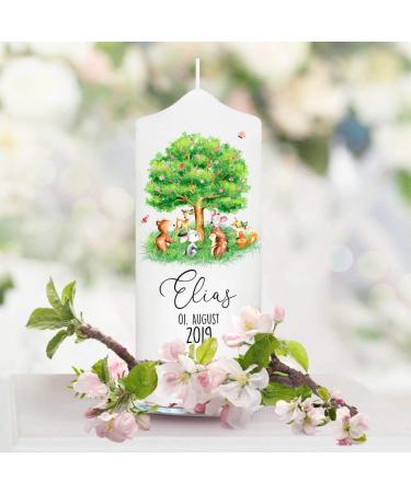 Personalized Wall Decal Baptism Candle | 25cm x 7cm | Forest Animals & Motif Tree | Unique Baptism Gift - Buy Online on GoSupps.com
