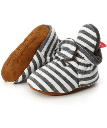 LACOFIA Baby Anti-Slip Soft Sole Slipper Booties, 6-12 Months, Dark Gray Stripes - Buy Online on GoSupps.com