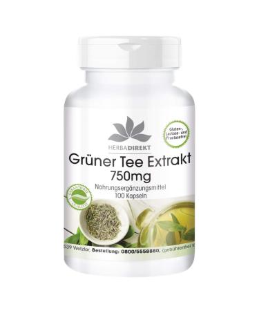 Green tea extract capsules - 750mg - high dose - vegan - 100 capsules - with 50% EGCG |Herbadirekt by Warnke Vital substances - German pharmacy quality - Buy Online on GoSupps.com