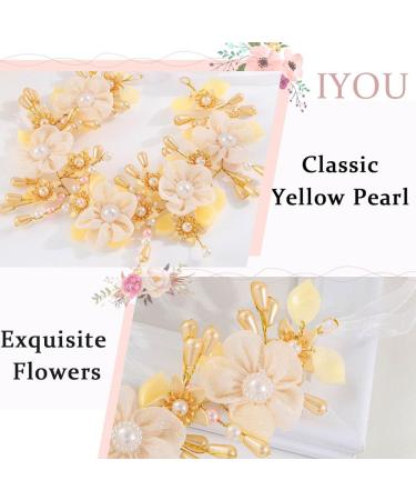 IYOU Flower Wedding Headbands Yellow Pearl Headpiece Floral Birthday Communion Bridal Hair Accessories for Girls - Buy Online on GoSupps.com