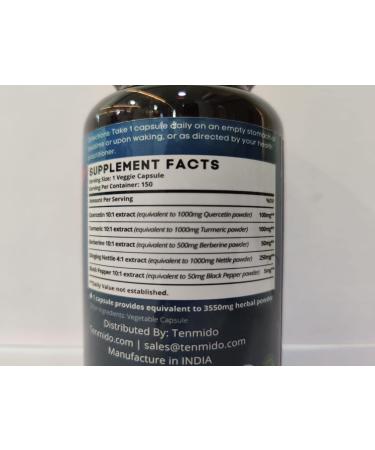 Quercetin Capsules 3550mg - 5 Months Supply with Berberine, Stinging Nettle, Turmeric & Black Pepper - 150 Capsules - Buy Online on GoSupps.com