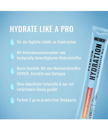 Weider Premium Hydration Electrolyte Powder - Sugar-Free Mineral Reload for Sports & Hangovers Vegan Refreshing Orange Maracuja Flavor - 10 Portions - Buy Online on GoSupps.com