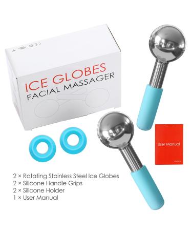 Rotating Stainless Steel Ice Globes for Facials - Unbreakable Cooling Roller Balls for Face Neck & Eyes | Anti-Aging Cryo Sticks to Reduce Dark Circles Puffiness & Wrinkles - Blue - Buy Online on GoSupps.com