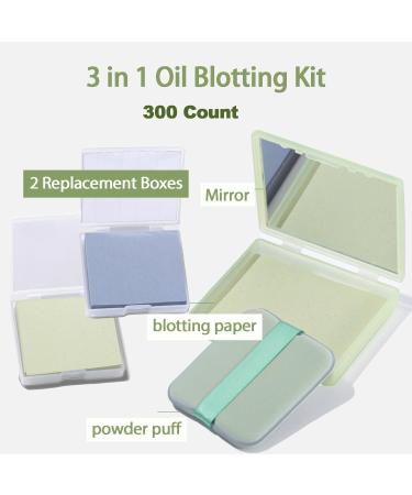 Blotting Paper for Oily Skin - Natural Blotting Paper - Easy use for Perfect Oily Skin Control - Made from Green Tea Extracts+Compact Mirror+Powder Puff - 300 Oil Absorbing Sheets for Face - Buy Online on GoSupps.com