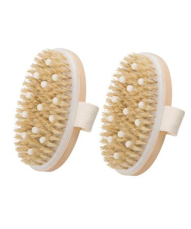 2 Pack Body Brush findTop Massage Scrub Brush with Natural Boar Bristles for Wet or Dry Brushing Gentle Exfoliating for Softer Glowing Skin