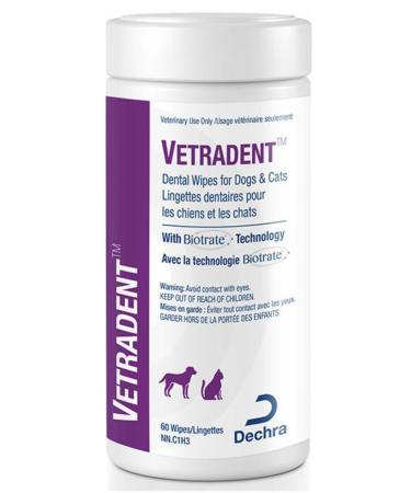 VETRADENT Dental Wipes for Dogs & Cats - Freshens Breath Reduces Plaque & Tartar with Biotrate Technology for Oral Hygiene Soft and Disposable Teeth & Gum Cleaning Wipes Made in USA