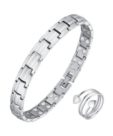 Vicmag Magnetic Bracelet Women Titanium Steel Ultra Strength Magnetic Bracelet Gift with Removal Tool (Double Row Silver)