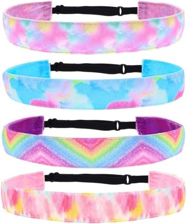 QYLPZ 4 Pieces Rainbow Headbands Girls Non Slip Headbands Adjustable Girls Stretchy Headbands for Teens Kids Party Favors Gift Cute Hair Accessories - Buy Online on GoSupps.com