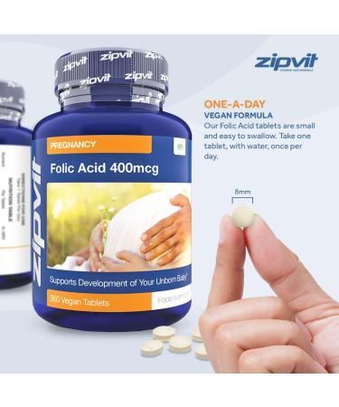 400mcg Folic Acid Folate (Vitamin B9) 360 Vegan Tablets | Prenatal Vitamin for Maternal Tissue Growth | Reduce Fatigue | 1 Year Supply - Buy Online on GoSupps.com