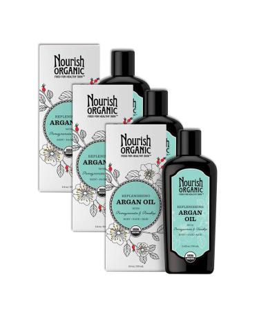 Nourish Organic Replenishing Purpose Argan Oil for Body Face and Hair with Pomegranate and Rosehip 3.4 Ounce (3)