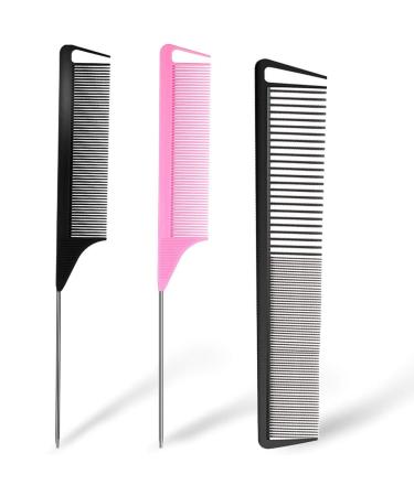 3 Pieces Rat Tail Comb Carbon Fiber Teasing Combs Parting Braids Comb Stainless Steel Pintail Comb Barber Styling Combs for Women Men Fine Teeth Salon Hairdressing Hair Care Tools Black+Red - Buy Online on GoSupps.com