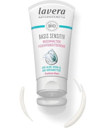 lavera basis sensitiv Rich Moisturizing Cream - Organic Aloe Vera and Organic Jojoba - Intensive Hydration - Fast Absorption - Soft Skin Feel - Natural Cosmetics - Vegan - Organic (1 x 50 ml) - Buy Online on GoSupps.com