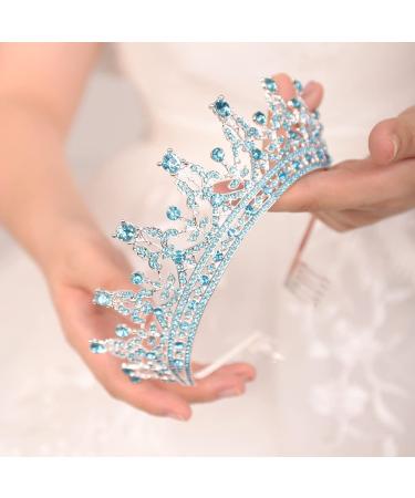JWICOS Princess Tiara and Crown for Women - Wedding Headband with Comb, Crystal Rhinestone Hair Accessory for Bride, Bridesmaid, Prom - Blue - Buy Online on GoSupps.com