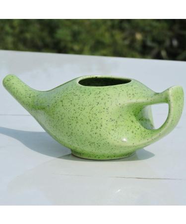 HEALTHANDWEALTH Ceramic Neti Pot for Nasal Cleansing | 10 sachet Neti Salt | Durable 225 ml Capacity | Green - Buy Online on GoSupps.com