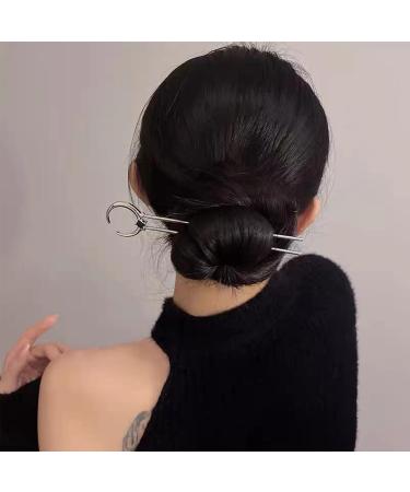 NICENEEDED Vintage Moon Hair Stick Hairpin Double Prong Gemstone Silver Metal Hair Chopsticks for Long Hair Decoration Chignon Hair Jewelry Hair Pin for Women and Girls - Buy Online on GoSupps.com