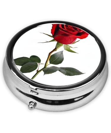 Red Rose Round Pill Box - 3 Compartment Mini Decorative Pocket Organizer for Travel & Vitamins - Buy Online on GoSupps.com