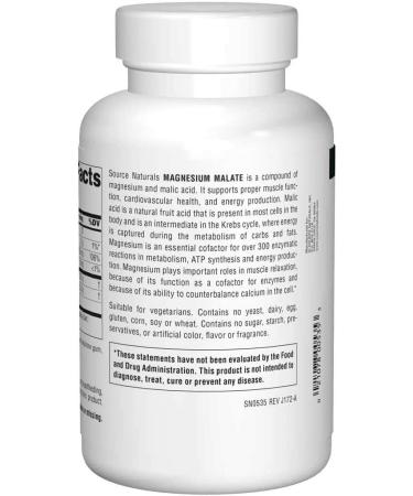 Source Naturals Magnesium Malate 1250 mg - 360 Tablets for Energy & Muscle Support - Buy Online on GoSupps.com
