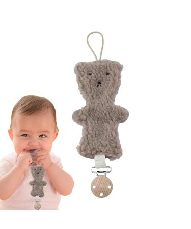 Plush Bear Baby Pacifier Holder Clip | Generic Pacifier Band & Soothing Toy for Boys & Girls - Dark Brown - Buy Online on GoSupps.com