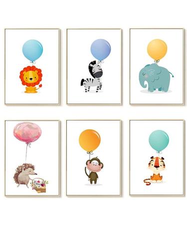 lulupila Pictures Nursery Decorative Poster Baby Room Living Room A4 Children's Poster Animal Motifs Forest Animals for Children Boys Girls (Set of 6 - G7)