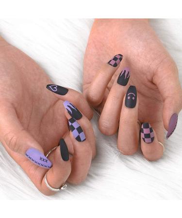 Sethexy Medium Matt Ballerina False Nails - Blue Fire Coffin Nail Tips with Glue | 24 Acrylic Press-On Nails for Women & Girls - Buy Online on GoSupps.com