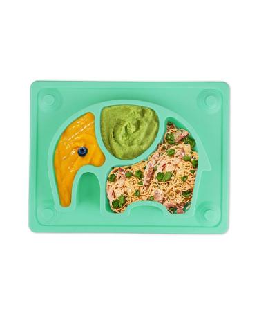 SILIVO Suction Plate Baby Sticky Silicone Baby Plate Toddler Plate Baby Weaning Plate Suction Plates for Babies Weaning (10"x7.8"x1.1")(10"x7.8"x1.1") Green Elephant