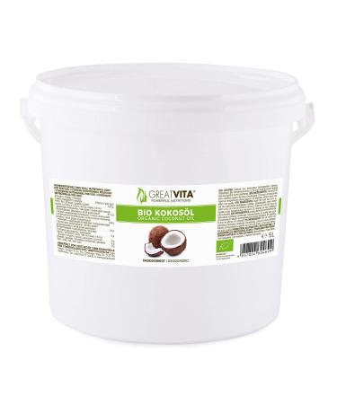 GreatVita Organic Coconut Oil tasteless (deodorized) 5000 ml in a bucket Coconut Oil 5 l (1 pack)