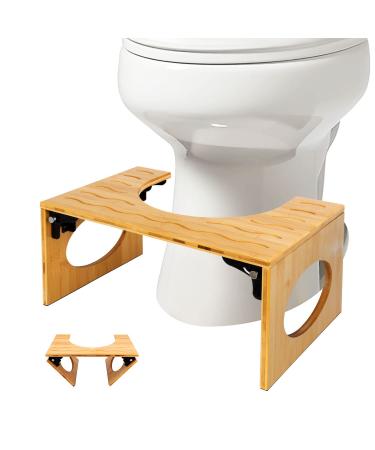 BQYPOWER Toilet Stool, Bamboo 8 Inch Toilet Potty Stool, Foldable Bathroom Poop Stool with Non-Slip Mat for Adults Children Yellow
