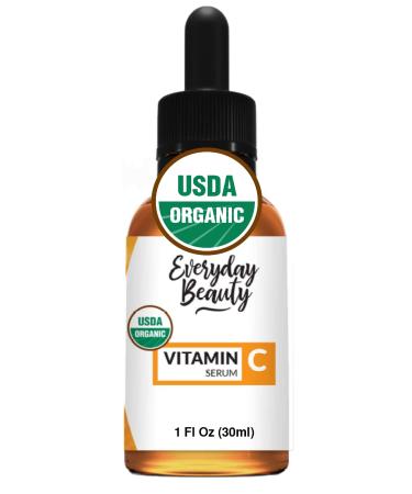 Organic Vitamin C Serum for Face - USDA Certified Facial Serum - Anti Aging For Fine Lines & Wrinkles - Potent Botanical Ingredients & Non GMO - 1oz Glass Amber Bottle & Dropper 1 Fl Oz (Pack of 1)